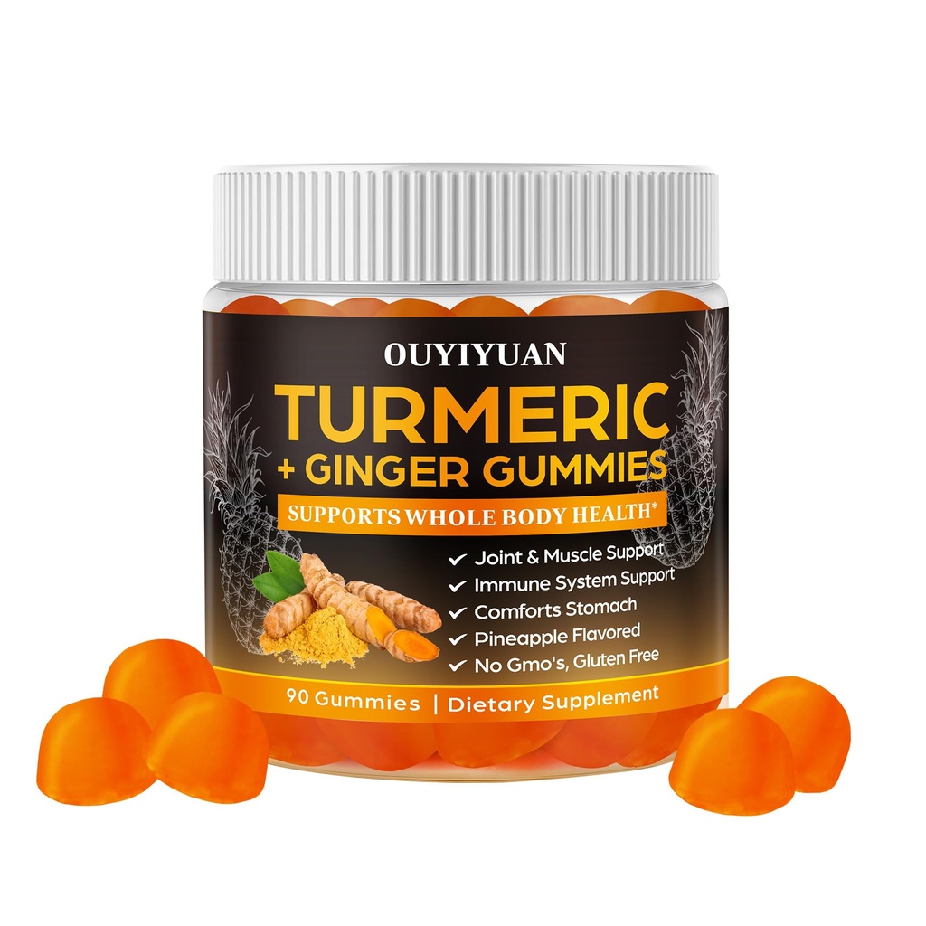 Kurkumas Gumijas, Locītavu un Muskuļu Reliefs + Imūnsupport, Dabas Ananasu Flavor, Bez GMO Gluten-free, 90 Gumijas