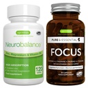 Neirobalanss + Focus Brain Booster Vegan Bundle, Cinka augsta absorbcija Magnijs & B6 + kofeīns, Aminoskābes un metilēti B-vitamīni, Igennus