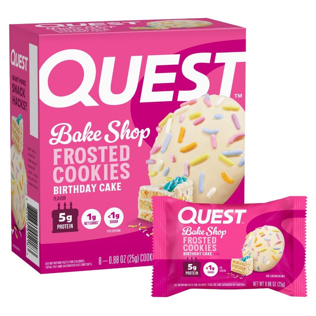 Quest Nutrition saldināts proteīns Sīkfaili, dzimšanas dienas kūka, <1g cukura, 5g proteīna, 1g neto ogļhidrātu, bez lipekļa, 8 Sīkfaili