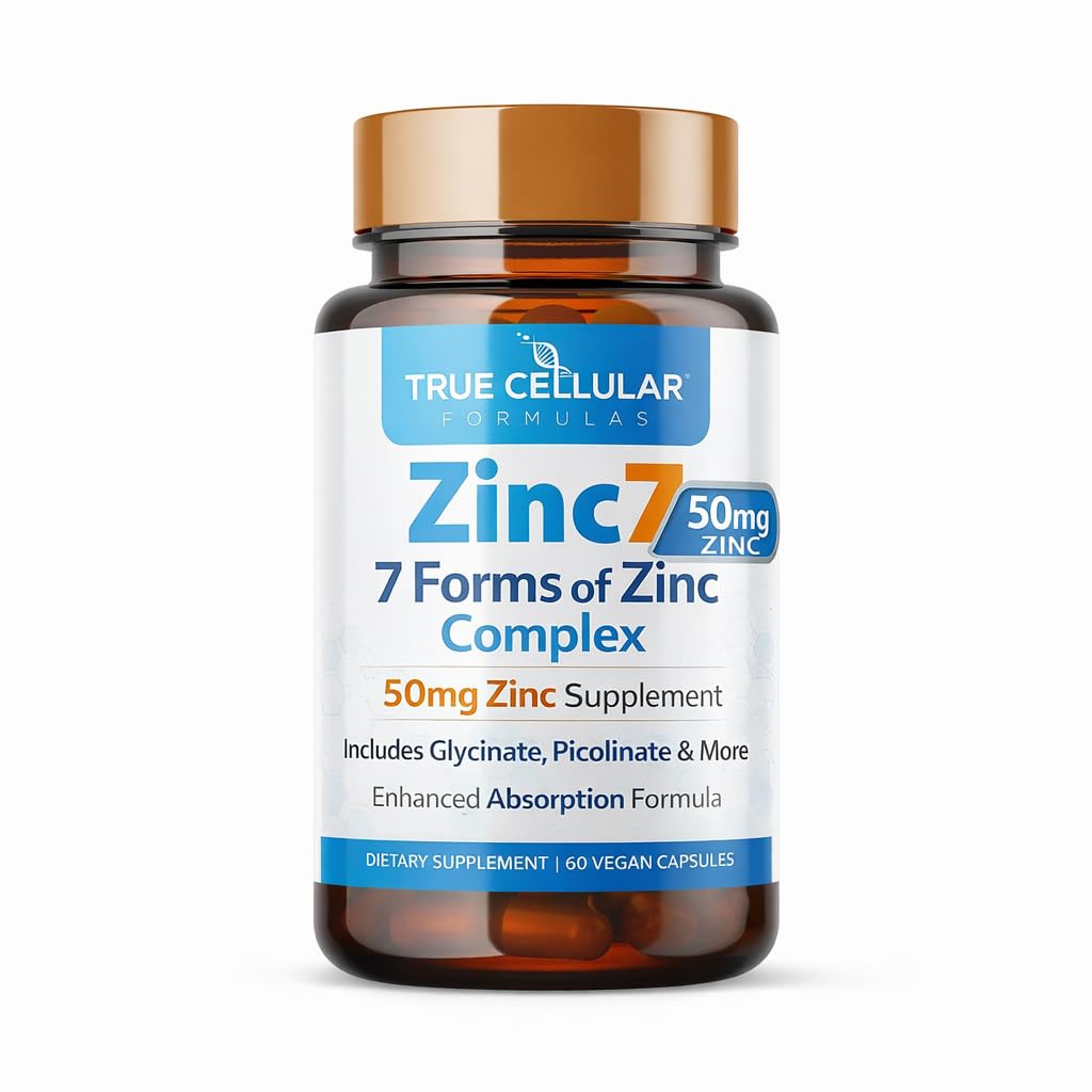 Cink7: 7-in-1 Cink Complex 50mg - Maksimālais Absorbcija Imūnās aizsardzības, dziļa miega un visu dienu enerģija            - Hormonu balanss, Garīgā Focus & Metabolisms Atbalsts - 60 Vegan kapsulas