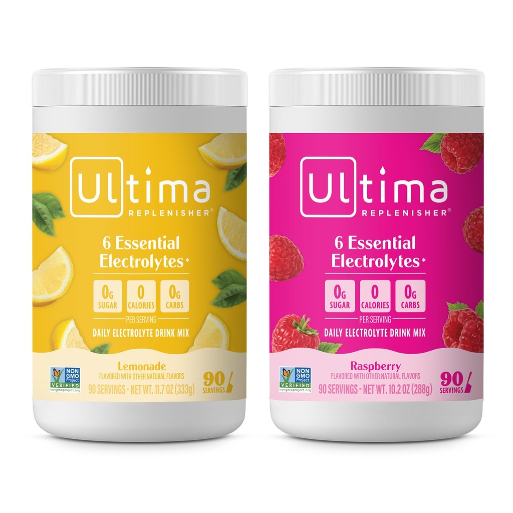Ultima Paplašinātājs Elektrolītu Pulveris Dzēriens Sajauc Bundle – Bez cukura – Lemonāde un aveņu, 90 Kalpojumi – Hidratācijas Pulveris - 6 Key Electrolytes un Trace Minerals – Keto Friendly, Non-GMO