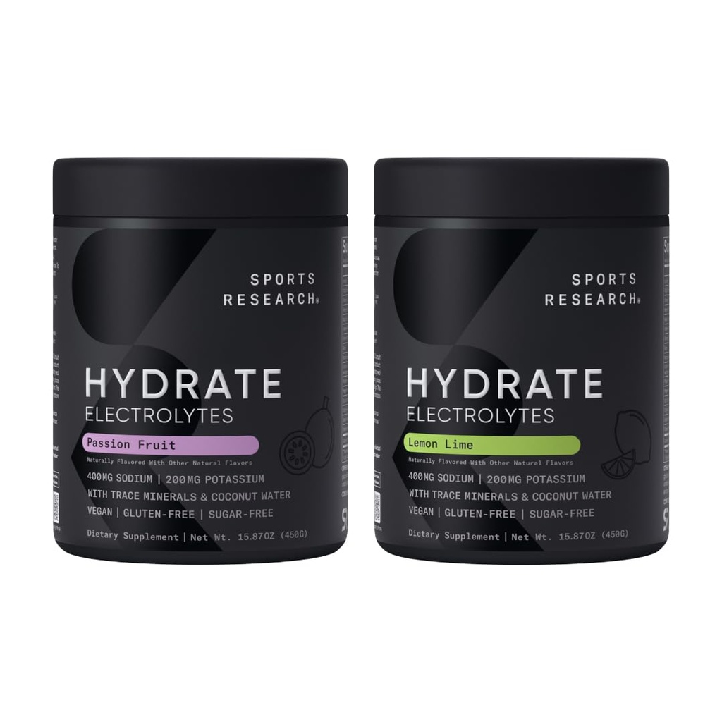 Sporta pētījumi Hidrate Elektrolītu pulveris - bez cukura un dabiski uzliesmo ar vitamīniem, minerālvielas, un kokosriekstu ūdens - Atbalsta hidrācija - Passion Fruit & Citron Laime