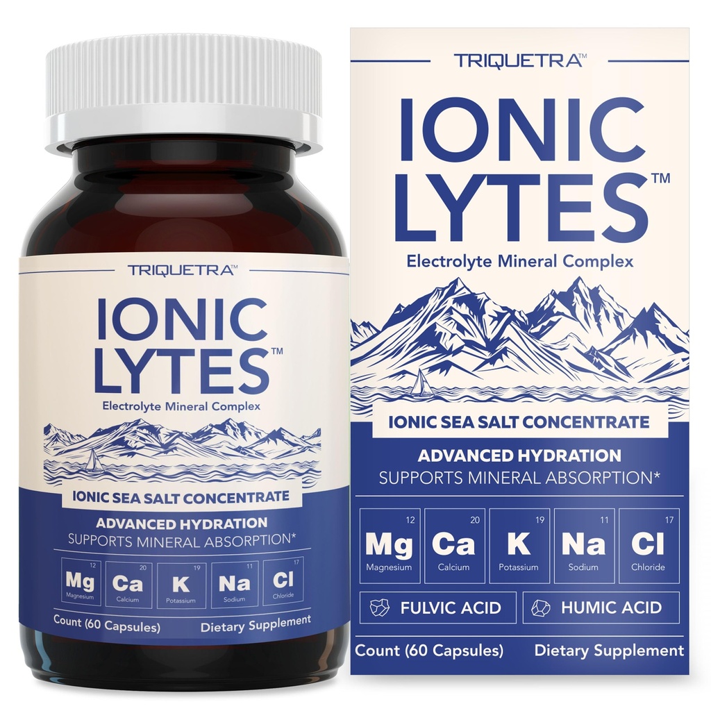Jonic LytesTM Elektrolītu minerālu komplekss ar jonisko jūras sāli, Fulvic & Humic Acid - Atbalsta hidrācija, Elektrolītu un minerālvielu balanss un muskuļu funkcija (60 kapsulas) - Bez sojas, bez lipekļa, cGMP