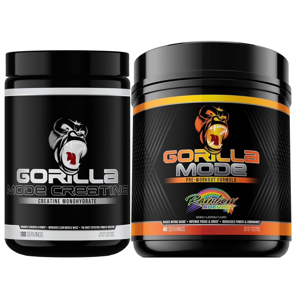 Gorilla Mode Kreatīna monohidrāts Mikronizēts pulveris un pirms treniņa (Rainbow Sherbert)- Masīvie sūkņi 