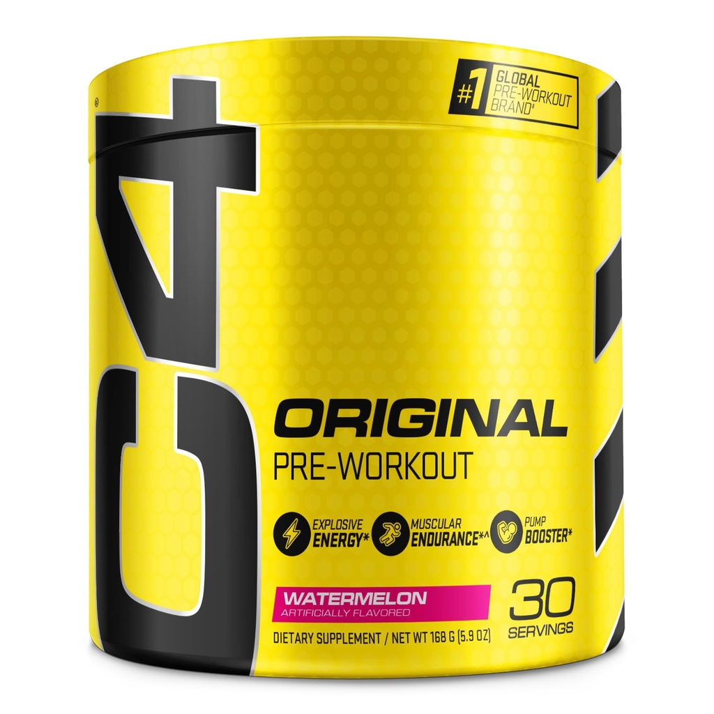 C4 Original Pre Workout Pulveris Arbūzs Bez cukura Pirms treniņa Enerģijas papildinājums vīriešiem un sievietēm 150mg Kofeīns + Beta alanīns + kreatīns 30 Kalpo