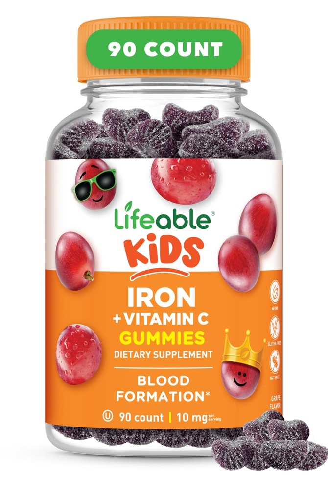 Dzelzs papildinājumi bērniem 10 mg ar vitamīnu C   ; Great Tasting dzelzs Gummies bērniem ; Vegan Non ĢMO Kids Iron 