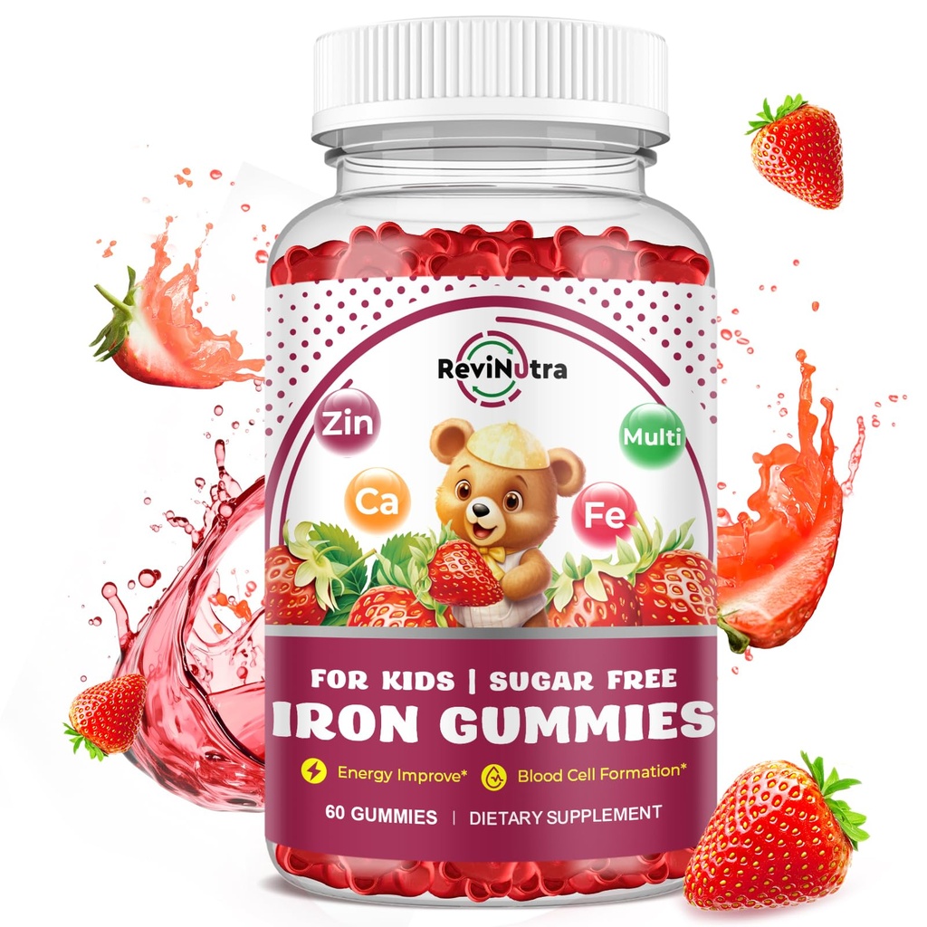 Dzelzs papildinājums Gumijas bērniem - ar kalcija, cinka, bērnu multivitamīnu ar dzelzs Gummies - Imūnsupport, Asins Builder & Enerģijas Atbalsts dzelzs deficītu, anēmija, Vegan - 60 grāfs