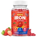 Dzelzs Gumijas bērniem un pusaudžiem, Kids Multivitamīnu ar dzelzs papildinājumu, Kalcijs, Folāts, Cinks, Prebiotikas - Asins Builder & Enerģijas Atbalsta, Dzelzs Defiction - Vegan & Non-GMO - 60 Count Zemeņu
