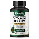 Built by Nature D3 vitamīns K2 5000 SV + 100 μg MK-7 - Papildus stiprums, augsta absorbcija - Kauli, sirds un imūnās sistēmas atbalsts - Kokosriekstu MCT eļļa - ne-GMO - 1 gads Piedāvājums - 360 Softgels