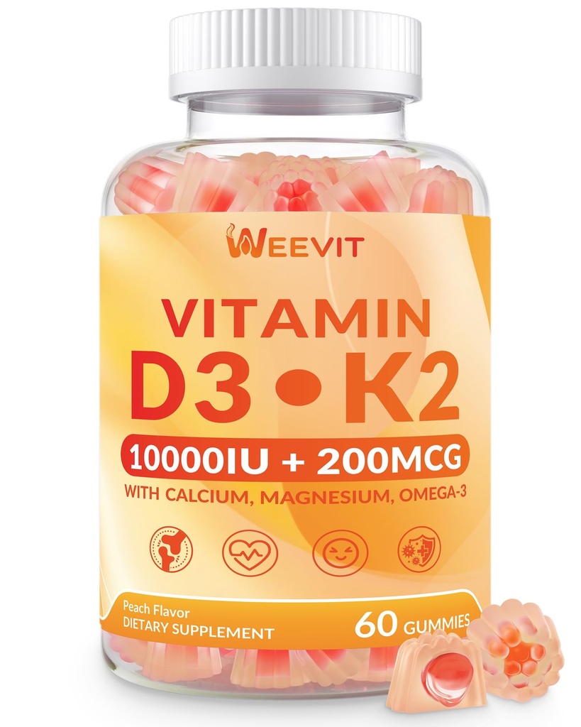 NEDĒĻA D3 vitamīns K2 Gumijas, bez cukura D3 vitamīns K2 w/Calcium, magnijs, omega-3, C,B12 vitamīns, K2 D3 papildinājums