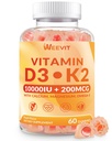 NEDĒĻA D3 vitamīns K2 Gumijas, bez cukura D3 vitamīns K2 w/Calcium, magnijs, omega-3, C,B12 vitamīns, K2 D3 papildinājums