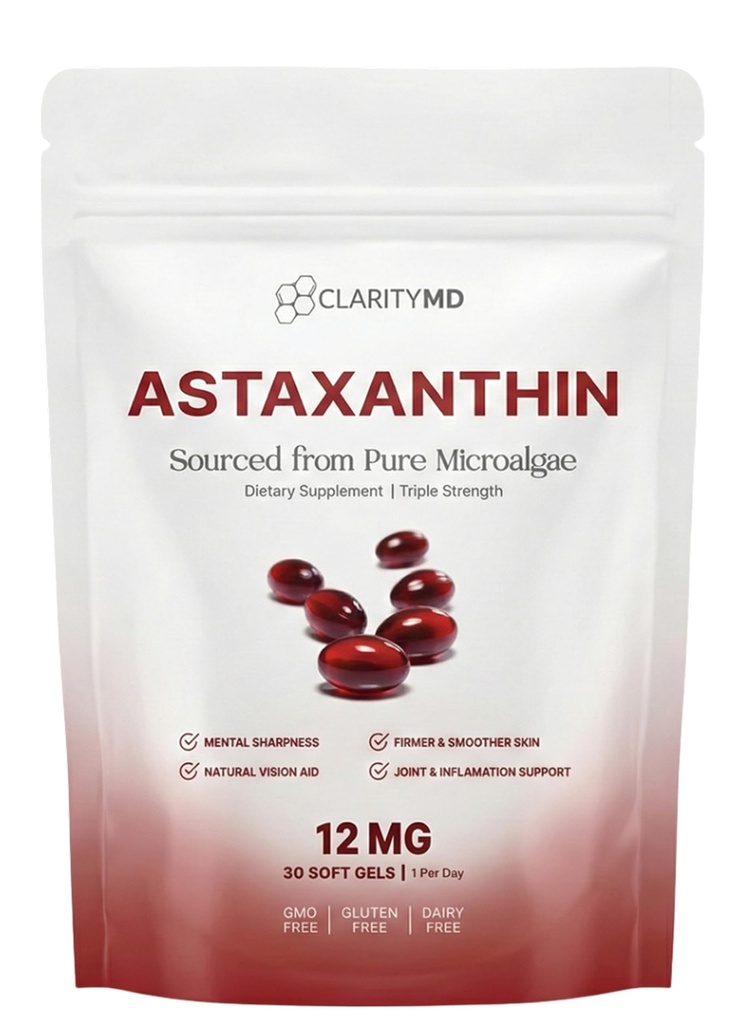 Astaksantīns 12mg Antioksidantu papildinājums – Dabīgs mikroaļģu avots – Lipīdu bāzes softgels pastiprinātai absorbcijai – Kognitīvs, redzes un locītavu atbalsts – 30 softgeli (1. iepakojums)