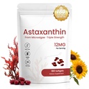 Astaksantīna papildinājumi 12mg, 180 Softgels, 6 Mēnešu Piedāvājums ; Dabīgs antioksidants no svaigiem mikroaļģēm       ; Vairāk atbalsta acis, āda, locītavu veselība, ne-ĢMO
