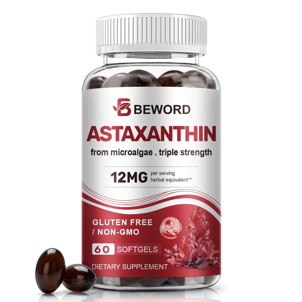 BEWORD Astaksantīns 12mg ar MCT Oil, 60/120 Softgels 2-mēnesis Piedāvājums 