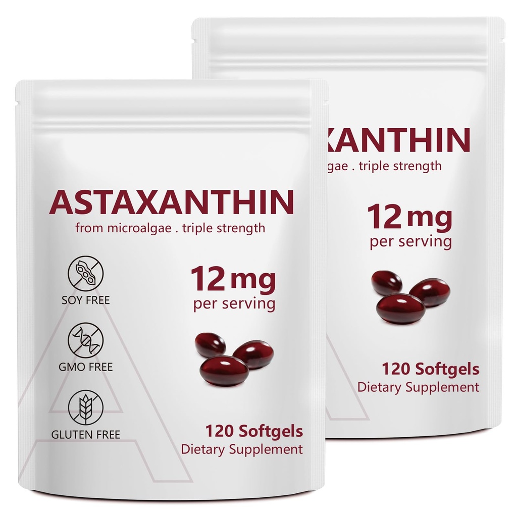 2 Iepakojums Astaksantīns 12 mg, Astaksantīns Premium Antioksidantu piedevas ar antioksidantu aktivitāti, atbalsta aci, imunitāti, ādas veselību, iekšējo cirkulāciju