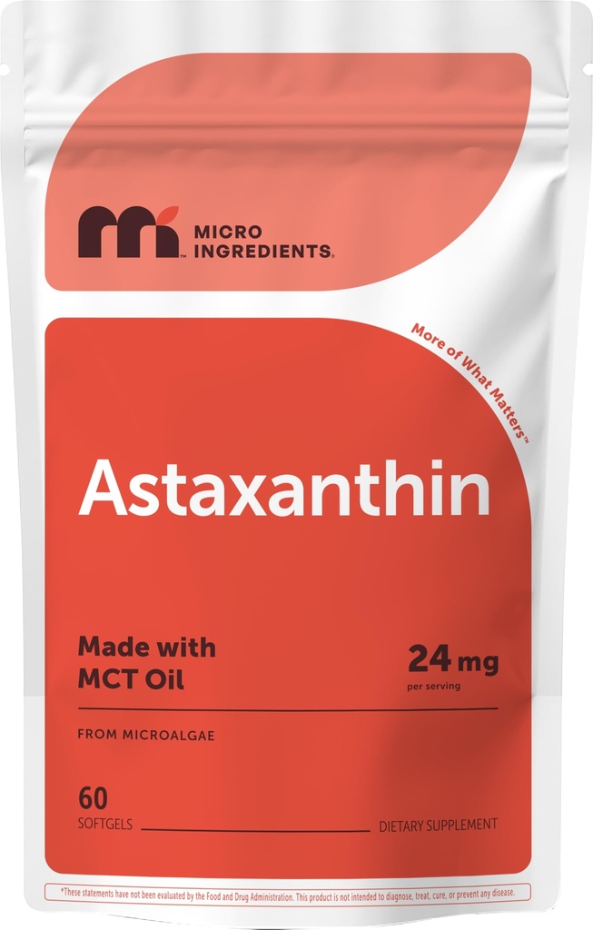 Mikro Sastāvdaļas Astaksantīns 24mg ar MCT Oil, 60 Softgels, 2 Mēnešu Piedāvājums 