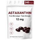 Astaksantīns 12 mg 240 Softgeli, premium astaksantīns Antioksidantu piedevas, atbalsta acu, skinu, immune, iekšējā cirkulācija, ne-GMO, bez lipekļa, Nr. sojas-8 mēnešu piegādes