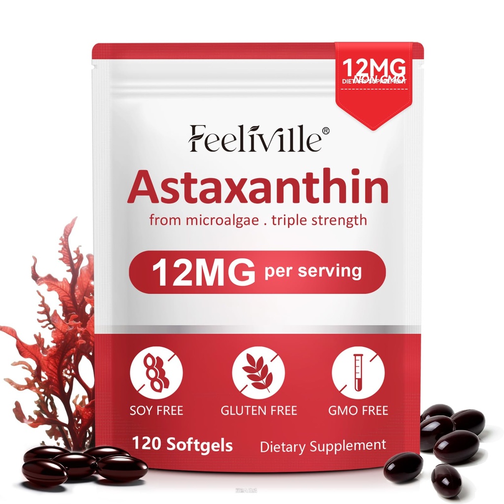 Astaksantīns 12mg, 120 Softgels, 4 Mēnešu Piedāvājums • Premium Astaksantīns Antioksidanti Papildinājumi • Svaigs mikroaļģu avots • Atbalsta acu, locītavu, iekšējo cirkulāciju, ādas veselību