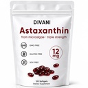 DIVANI Astaksantīns 12 mg, Antioksidants Papildinājums ikdienas labsajūtai, Imūns, acu un ādas atbalsts, ne-GMO, bez lipekļa - 120 softgeli