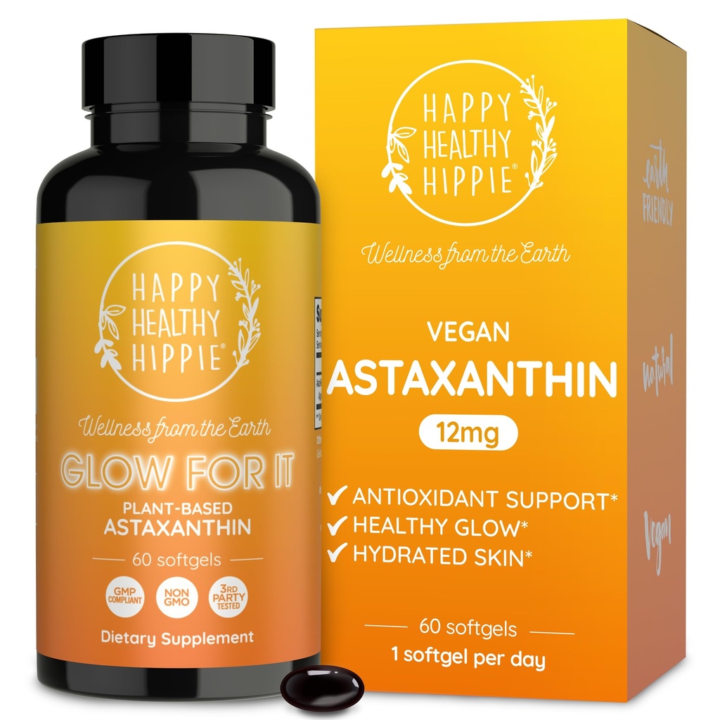 Astaksantīns Papildinājums 12mg -- Augu antioksidants ādas hidrācijai, elasticitātei un starojumam -- No Aļģu ekstrakta -- Non-GMO, Vegan, Ražots ASV 2 Mēnešu Piedāvājums, 60 Softgels