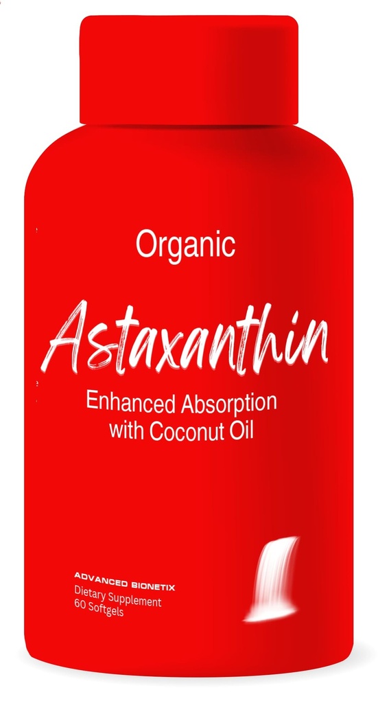 Advanced Bionetix Triple Strength AstaQuilTM Astaksantīns 12mg Augstas Biopieejamības formula, 60 Softgels Organiska kokosriekstu eļļa pastiprinātai absorbcijai. Spēcīgs antioksidants acu, locītavu un sirds veselību