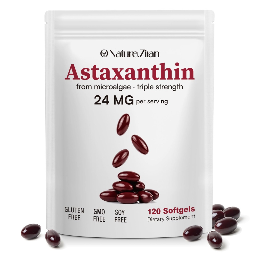 ZIRAN Astaksantīna papildinājumi 24mg, Antioksidanti Papildinājums, Atbalsts acu un locītavu un ādas veselībai 