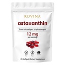 Rovina Astaksantīns 12mg Softgels • Spēcīgs dabīgs antioksidants acu komforta, ādas Vitalitātes un imūnās veselības atbalstam • Bez lipekļa • 120 graudi