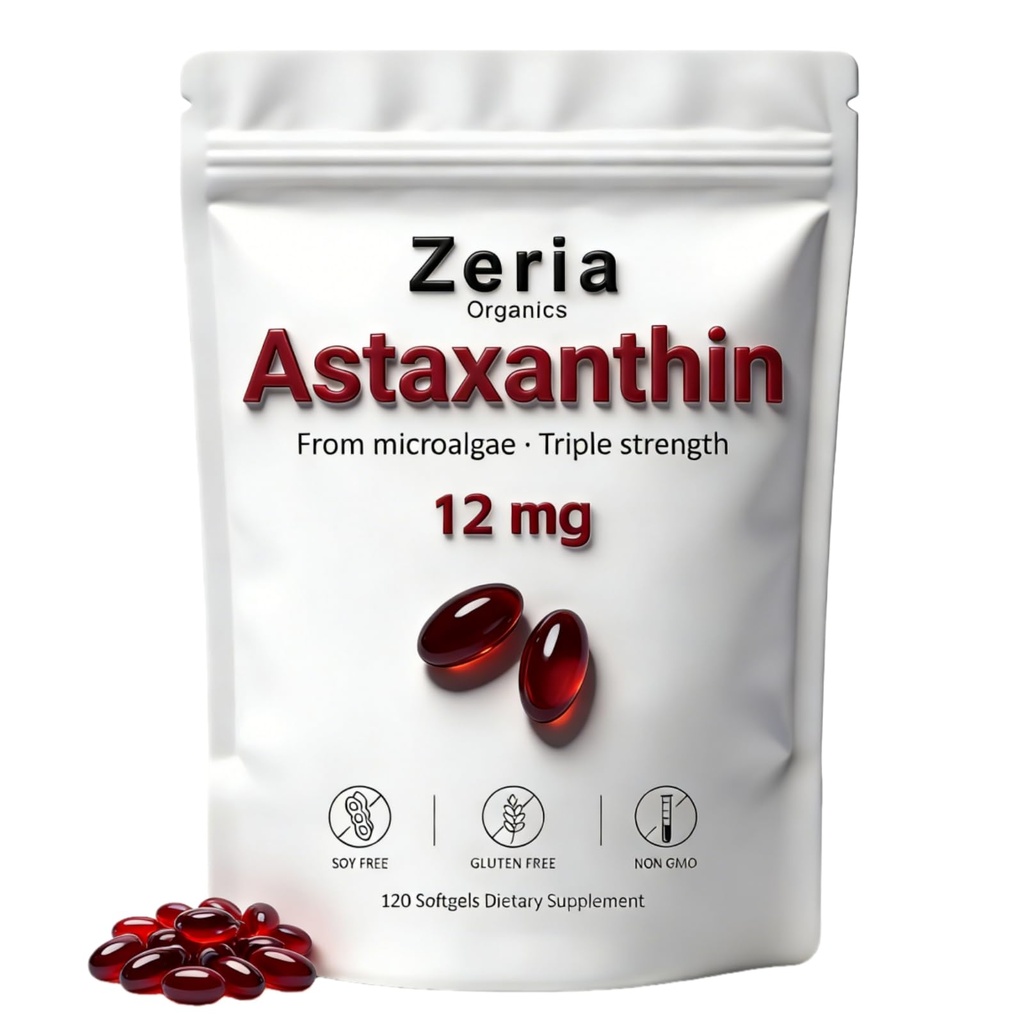 Astaksantīns 12mg, dabīgā astaksantīna piedevas Aļģes 120 Softgels (1 Bag)