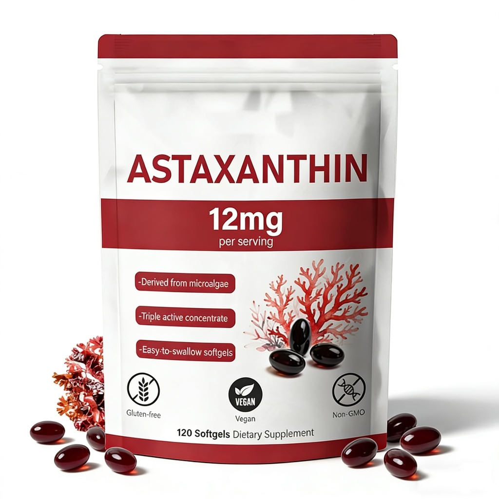 Premium Astaksantīns 12mg, Dabīgs antioksidants Papildinājums,Fresh Microalgae Avots,Non-GMO & No Gluten,12mg -120 Softgels,4-Mēness Piegāde
