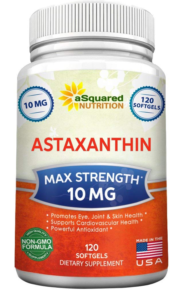 aSquared Nutrition Astaksantīna papildinājums - dabīgā astaksantīna tabletes no Haematococcus Pluvialis ekstrakts tīrai enerģijai - Max Strength 10mg - 120 Softgels