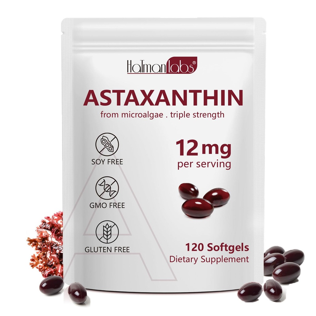 Daiasns Astaksantīns 12 mg, astaksantīns Antioksidanta piedevas atbalsta acu, locītavu, iekšējo cirkulāciju un ādas veselību - ne-GMO,120 Softgels - 4 mēnešu piegādes