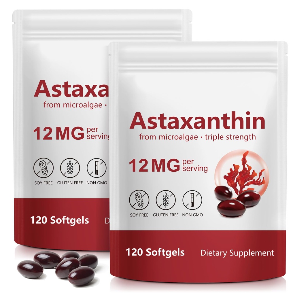Liefiet Astaksantīns 12mg 120 Softgels, 2Pack Premium Astaksantīns Antioksidantu piedevas, atbalsta acu, ādas, locītavu veselību, viegli norīt, 4 mēnešu piegādes