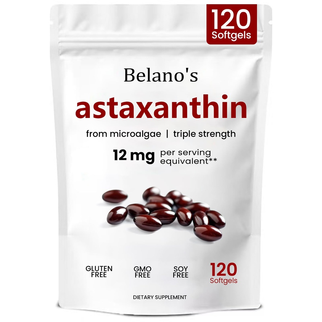 Belano astaksantīns 12 mg, astaksantīns Softgels, Premium astaksantīns Antioksidants Papildinājums 