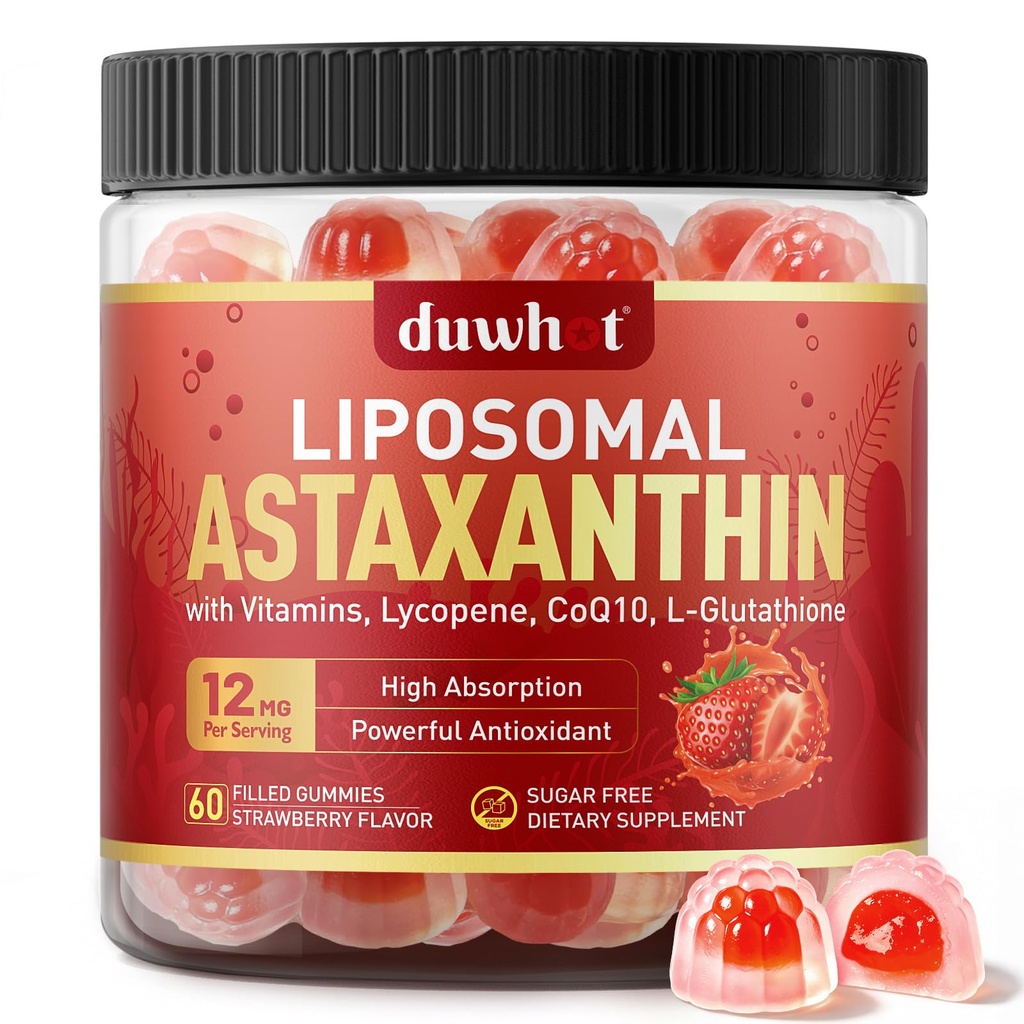 Liposomālās astaksantīna Gumijas, organisko astaksantīnu 12 mg piedevas ar likopēnu, glutationu spēcīga antioksidanta, Plus vitamīnu un CoQ10 acu, ādas un imūnās veselības, bezcukura, Vegan, 60