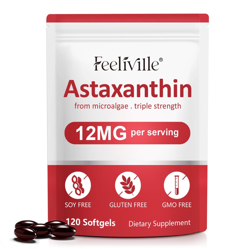 Astaksantīna piedevas, astaksantīns 12mg, 120 Softgels Antioksidants Astaksantīns Acu, ādas, locītavu un imūnās sistēmas veselībai, atbalsta iekšējo cirkulāciju un sirds veselību, ne-ĢMO un nav lipekļa