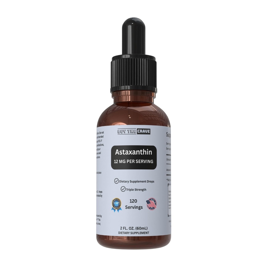 Astaksantīna šķidrie pilieni Ievadīti aukstā presētā augstākā labuma augstākā labuma olīveļļā – 12 mg uz vienu pasniegšanas reizi – dabiskā antioksidanta atbalsts – 2 fl oz Dropper pudeles – Vegan, ne-GMO