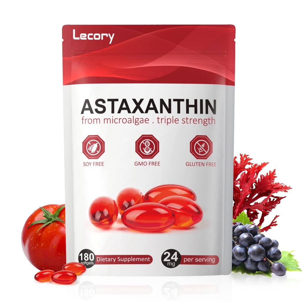 Astaksantīns 24mg, 180 Softgels 6 Mēneši Premium antioksidants Piedāvājums • Trīskāršs stiprums Acīm, Imūnās, ādas un cirkulācijas atbalsts