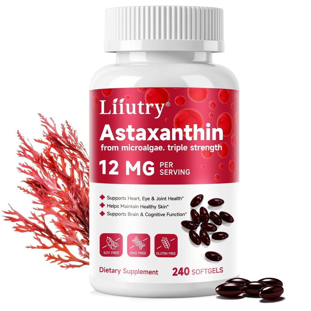 Astaksantīns 12 mg - 240 Softgels -- Premium Astaksantīns Antioksidantu piedevas ar antioksidanta aktivitāti --- Astaksantīns no Haemotococcus Pluvialis Algae -- - atbalsta acu, ādas, imūnās sistēmas veselību