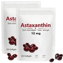 2pack Astaksantīns 12mg, 120 Softgels, Max Strength Antioksidants ar kokosriekstu eļļu, dabas formula, augsta absorbcija acu un ādas atbalstam, dabas formula, nav GMO, bez lipekļa