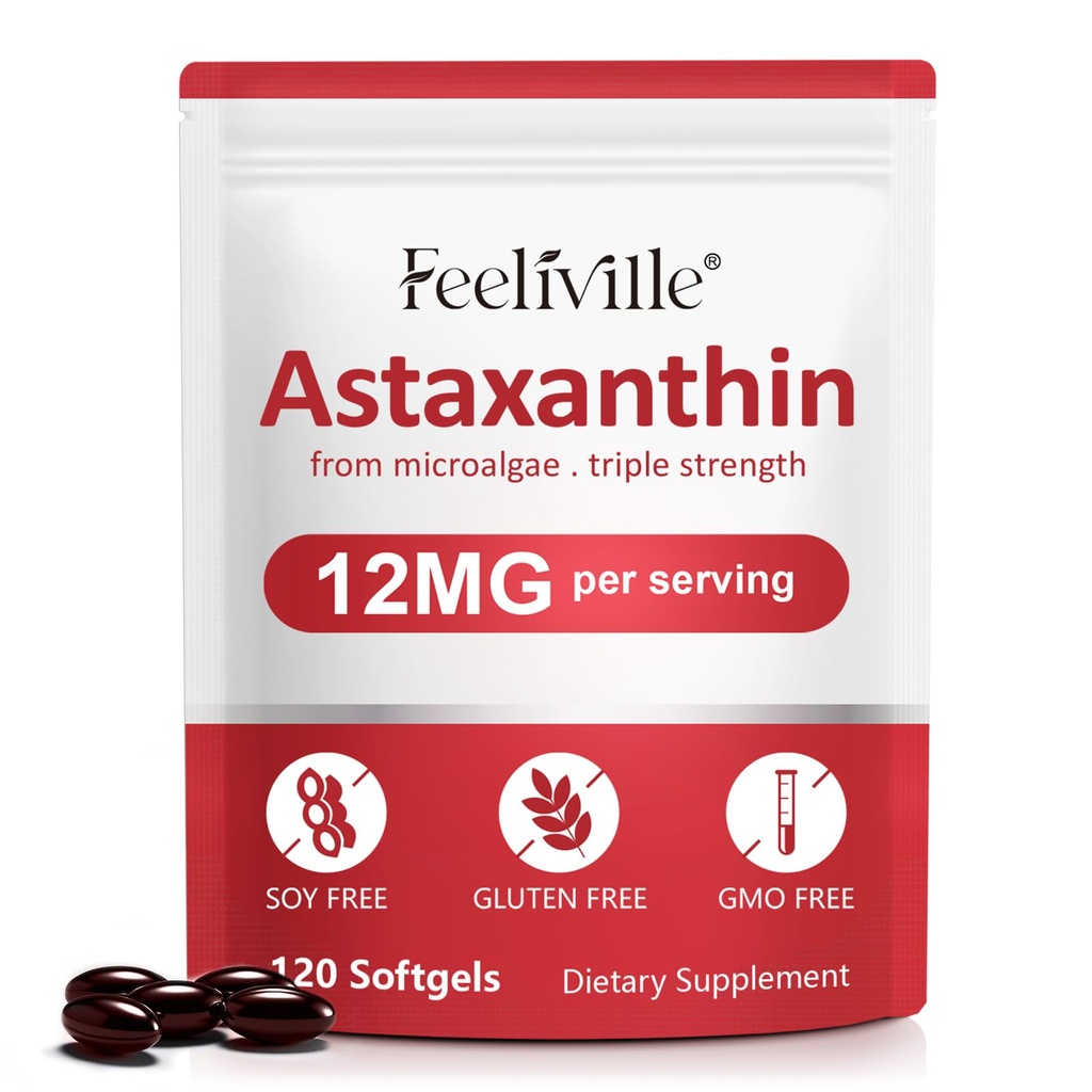 Astaksantīns 12mg (120 Softgels) - Premium astaksantīns Antioksidanti - atbalsta acu, iekšējo cirkulāciju, imūno un ādas veselību - svaigu mikroaļģu avots - ne-GMO & No Gluten