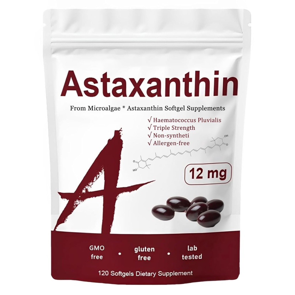 Astaksantīns 12mg, Triple Strength Ādas Vitamīni sievietēm ar antioksidantu aktivitāti,atbalsta Imūnās, ādas, acu un locītavu veselības,veicināt iekšējo cirkulāciju,šokolāta Flavor,120 Servē