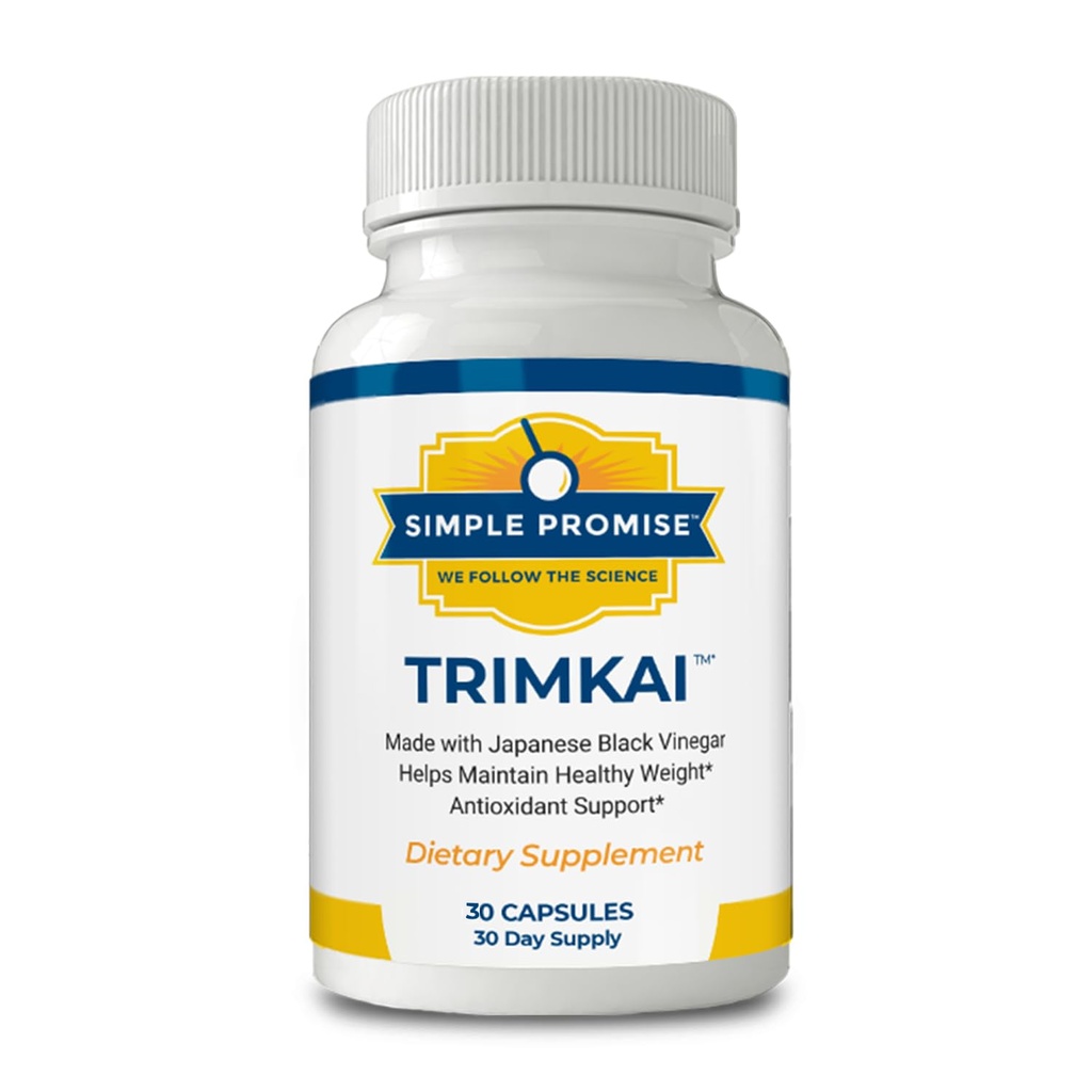 Vienkāršs solījums TrimKai - Japānas melnā vinega kapsulas vielmaiņas atbalstam - ar astaksantīnu 12mg, jūraszāļu un melno piparu ekstraktu - augu bāzes formula - 30 kapsulas