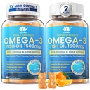 Zivju eļļa Omega 3 Gumijas 1500mg pieaugušajiem - Triple Strength with EPA & DHA, COQ10, Red Yeast Rice - Savvaļas nocirstas Omega 3 Taukskābju piedevas H-ar-t & Brain - bez cukura, bez apvalkiem, 120 Skaits