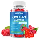 Vegan Omega-3 Gummies 1028mg, Omega 3 Zivju eļļa Alternatīva pieaugušajiem w/EPA 400mg & DHA 600mg & vitamīns A, C, E uztur smadzenes, acu un imūnās veselības, bez cukura, aveņu Flavor, 60 Count