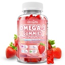 Vegan Omega 3 Gimmies 1000mg + CoQ10 + Magnijs - w/Algae EPA 600mg & DHA 400mg, Zivju eļļa Omega-3 piedevas Alternatīva pieaugušajiem, smadzenēm, acīm, imūnās veselības, zemeņu Flavor, 60 Count