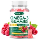 Vegan Omega-3 Gummies 1000mg, Omega 3 Zivju eļļa Alternatīva pieaugušajiem, Aļģu bāzes DHA 600mg un EPA 300mg + A, C, E vitamīns, Cinks, uztur vispārējo labsajūtu, Nav zivju garša, 60 grāfs