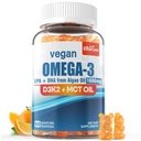 Vegan Omega 3 Gumijas 1280mg + vitamīns D3 K2 (MK7), omega 3 Zivju eļļa Alternatīva pieaugušajiem, EPA 600mg un DHA 400mg, MCT eļļa - bez zivju garšvielām - smadzenēm, acīm, imūnai veselībai, bez cukura, 1 iepakojums