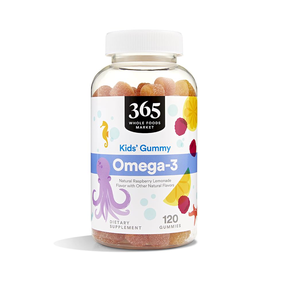 365 pēc Visa Foods Market, Omega-3 Kids' Gummy, Natural Raspberry Lemonade Flavor, 120 Count