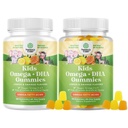 Omega DHA Gumijas bērniem - Taukskābes Omega 3 6 9 ar C vitamīnu smadzenēm, imunitāti un redzi - Uztura DHA veselīgai nervu sistēmai un fokusa atbalstam - Bez veģetāriešiem un lipekļa