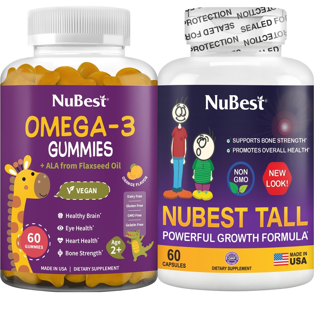 NuBest Bundle Kaulu augšana - smadzeņu augšana: Omega 3 Gumijas Jauni meklēt bērniem un pusaudžiem ar kalcija, kolagēna, herbs, Omega 3 Linsēklu eļļa